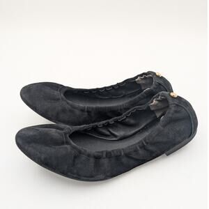 Stuart Weitzman Gabby Scrunch Rivet Suede Ballet Flat Black Size US6 EU37